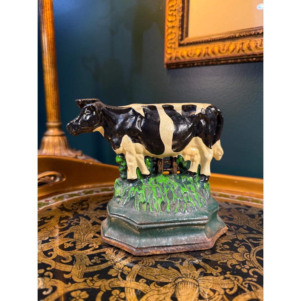 Vintage Cast Iron Cow Doorstop or‎ Bookend/Shelf Accent